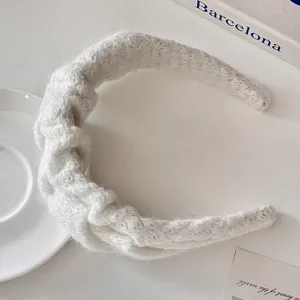 Cerchietto per capelli in maglia plissettata bianca bordo largo accessorio donna.