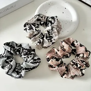 Fashion leopard snake print hair scrunchies fabric wide hair ties for women daily styling.