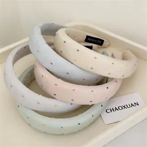 Pastel polka dot padded headbands, ice cream colors, thick sponge hair hoops for women.