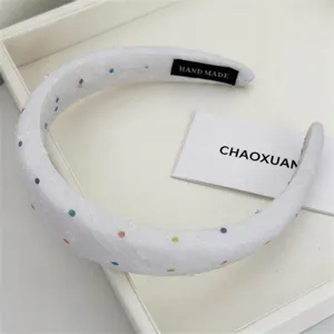 Korean style white padded headband with colorful polka dots, cute and fresh hair accessory for women.