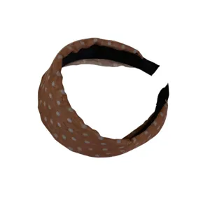 Elegante fascia per capelli in lino a pois marroni, cerchietto largo per uso quotidiano.