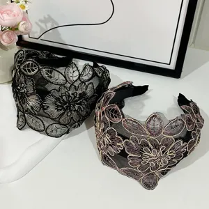 Elegante cerchietto per capelli in pizzo ricamato da donna, bellissima fascia floreale.