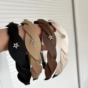 Women Fashion Braided Headband With Rhinestone Star Hair Hoop Elegant Hair Accessories Daily Styling Hair Band Head Piece