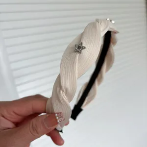 Elegant pleated fabric headband with rhinestone star charm for women daily fashion hair styling