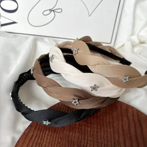 Fashion braided headbands for women with sparkling rhinestone star charms, elegant chic hair accessories