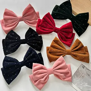 Barrette à Cheveux Nœud en Velours Doux Strass Pince à Ressort Accessoires de Coiffure Élégants pour Femmes Bijoux de Cheveux