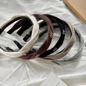 Korean Style Plush Knitted Braided Headband With Bow Alloy Accessory Soft Winter Hair Hoop Hair Accessories For Women