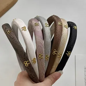 Vintage Totem Damask Bow Headband For Women Fabric Hair Hoop Daily Wash Face Hair Accessories Elegant Fashion Headwear