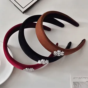 Velvet headbands set with crystal snowflake charm elegant hair accessories for women and girls