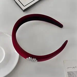 Burgundy velvet headband with crystal snowflake detail, elegant hair accessory for women