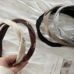 French autumn winter knitted headband cute bow hair hoop elegant women hair accessories