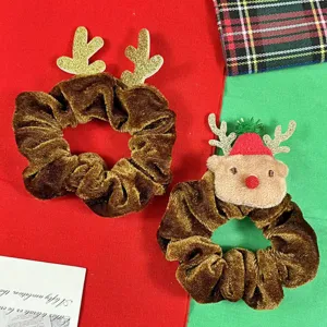 Elastici per capelli in velluto natalizio con corna di renna e peluche, morbidi ed elastici.