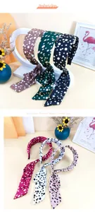 French style polka dot headband with long ribbon bow sweet hair hoop for women daily wear