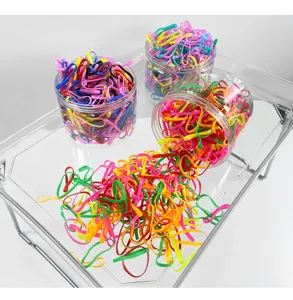 Colorful elastic hair bands in clear jars, thick high elasticity hair ties for women.