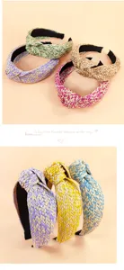 Stylish French raffia braided knotted headband bohemian high crown hair hoop women hair accessories