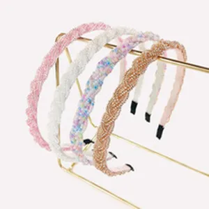 Cerchietti intrecciati di perline per donna, accessori per capelli colorati ed eleganti.