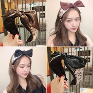 Retro wide brim headband with large bow satin hair hoop elegant women fashion hair accessories