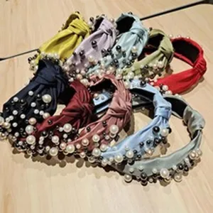 Pearl knotted headband fabric wide hair hoop elegant fashion hair accessories for women