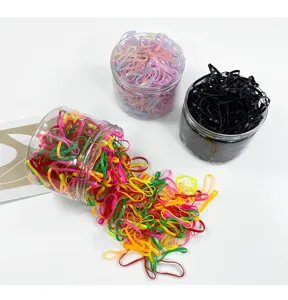 Disposable colored hair rubber bands in clear jars, high elasticity small hair ties for daily use.