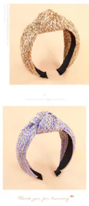 Stylish French raffia knotted headband bohemian high crown hair hoop women fashion accessory