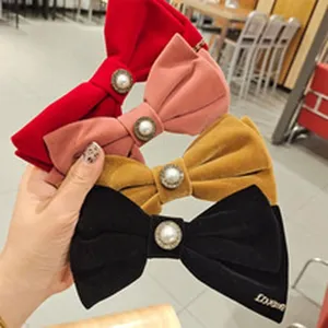 Velvet bow hair clips for women, stylish pearl design, multi colors set for daily.