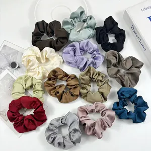 Korean Style Satin Hair Scrunchie Solid Color Pleated Elastic Hair Rope Elegant Daily Hair Accessories For Women