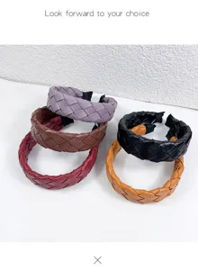 Woven leather headband vintage wide hair hoop braided fashion hair accessories for women.