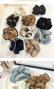 Satin hair scrunchies for women, vintage contrast color elastic ties, fashion styling.