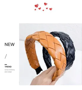 Chic woven leather padded headband for women, stylish braided hair hoop for daily fashion.