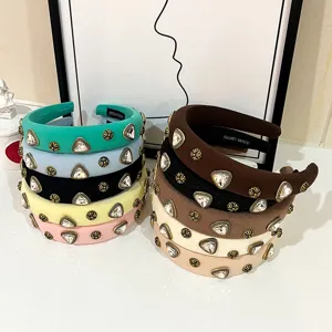 Fashion Wide Rhinestone Headband Triangle Crystal Hair Hoop Vintage Fabric Hair Accessories For Women Party Daily