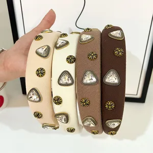 Summer wide rhinestone hair hoops, vintage crystal fabric headbands for women daily fashion wear