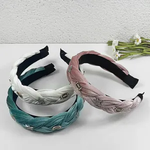 Velvet braided headband with cute star and football charms, stylish hair accessory for women.