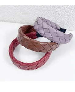Woven leather wide headband handmade braided hair hoop fashion high skull top hair accessory