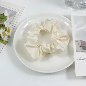 White satin scrunchie elegant hair tie soft elastic hair accessory for women daily styling