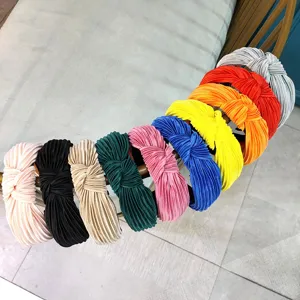 Serre-tête croisé plissé élégant automne hiver large bandeau de cheveux multicolore