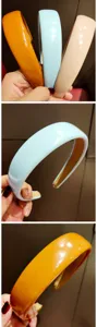 Wide solid color leather headband, glossy PU hair hoop for women daily wear, stylish fashion accessory.