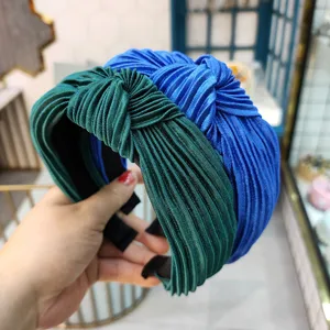 Serre-tête croisé en tissu plissé large bande pour femme accessoire de mode d'automne