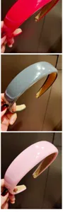 Korean style wide leather headband details, solid color glossy finish variant display.