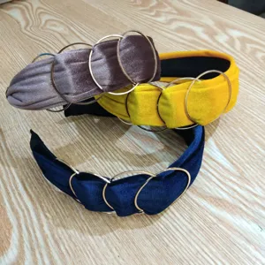Velvet hair hoops with metal rings set, stylish multi-color headbands for women daily wear.