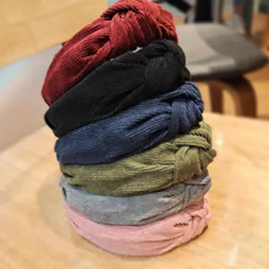 Set van brede corduroy haarbanden met knoop, vintage stoffen haarringen voor dagelijks gebruik.