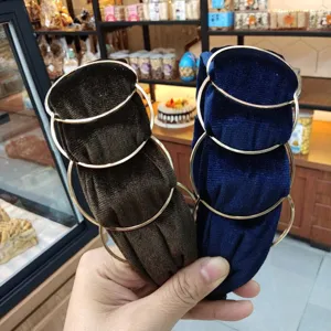 Velvet hair hoop with stylish metal rings, Korean fashion velvet hair accessory for women detail.