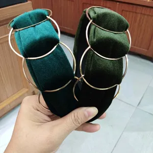Velvet headband with metal rings, stylish green hair accessories for women and girls daily.