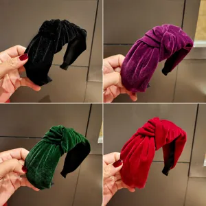 Korean Minimalist Velvet Solid Color Wide Headband Retro Knotted Hair Hoop Fashion Hair Accessories For Women