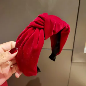 Red velvet knotted headband for women, wide brim solid hair hoop daily hair accessories