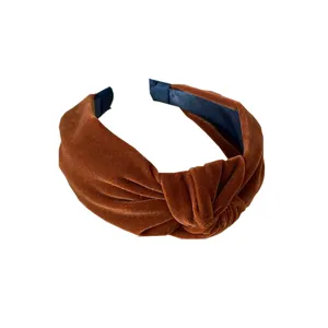 Brown velvet knotted headband for women, wide vintage hair hoop stylish daily hair accessory