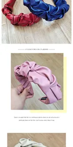 Detailed view of the stylish PU leather pleated headband in various vibrant colors for women.