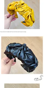 Women fashion PU leather pleated headband retro solid color elegant hair hoop hair accessory