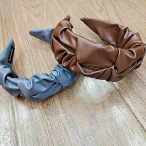 PU leather pleated knotted headband solid color retro hair hoop fashion women hair accessories