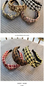 Classic retro houndstooth knotted headband stylish fabric hair hoop for women everyday fashion hair accessories