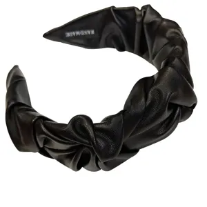 Black PU leather knotted headband retro pleated hair hoop minimalist elegant women hair accessory